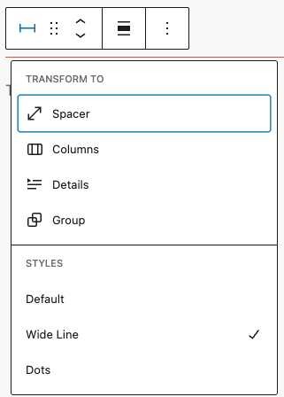 Transform option in the Separator block