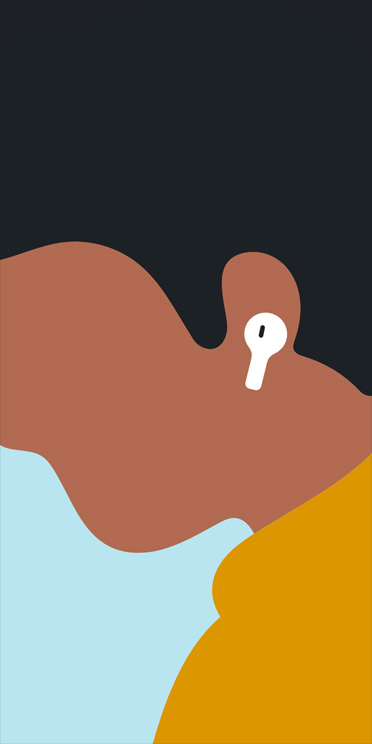 Illustration of close-up, side profile of a man wearing AirPods Pro 2 in left ear